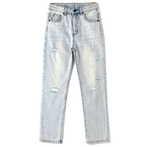 KIDSCOOL SPACE Girls Jeans,Elastic Band Inside Ripped Fashion Soft Denim Pants,5-7 Years