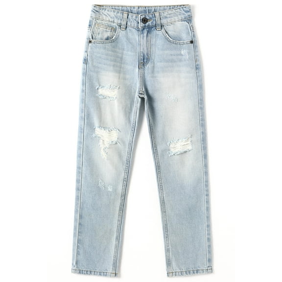 KIDSCOOL SPACE Girls Jeans,Elastic Band Inside Ripped Fashion Soft Denim Pants
