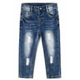 thumbnail image 1 of KIDSCOOL SPACE Girls Jeans,Elastic Waistband Inside Little Big Girl Ripped Holes Denim Pants,Blue,13-14 Years, 1 of 6