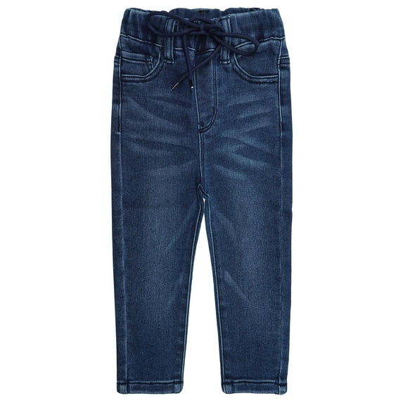 KIDSCOOL SPACE Girls Jeans,Little Elastic Waist Stretchy Washed Soft Cotton Denim Pants,Deep Blue,8-9 Years