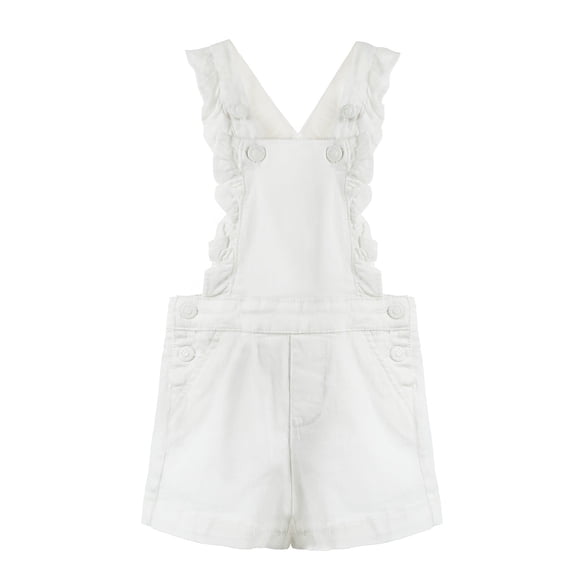KIDSCOOL SPACE Girls Jeans Shorts,Ruffled Adjustable Straps Summer Denim Shortalls,White,9-10 Years