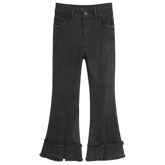 KIDSCOOL SPACE Girls Jeans, Split Hem with Dual Edges High Stretch Denim Flared Pants,Black, 12-13 Years
