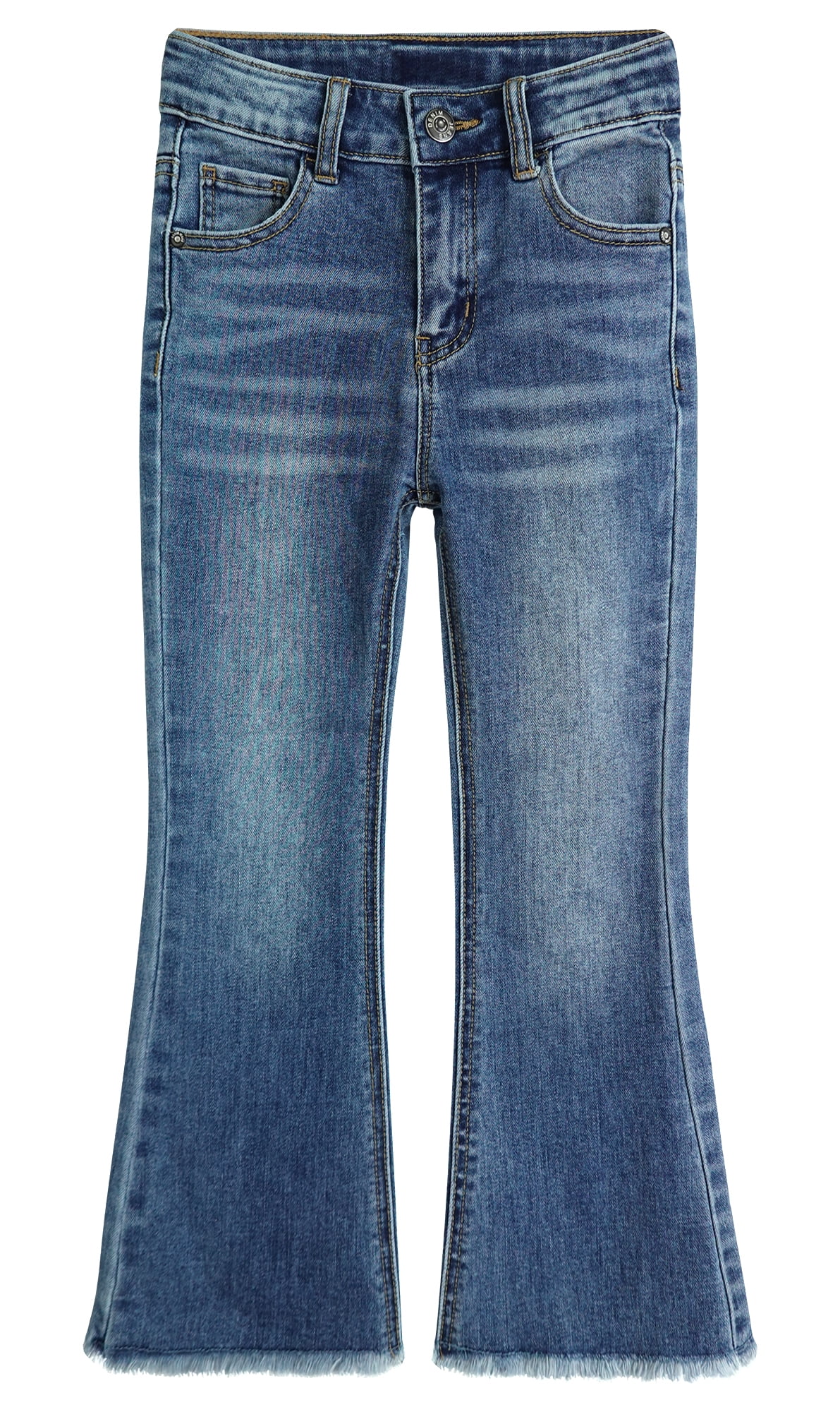 Denim Jeans, Inside 12-13 Split Ral Edges High Elastic Wide-leg Hem Waistband Girls Stretch KIDSCOOL Years SPACE Pants,Black, with