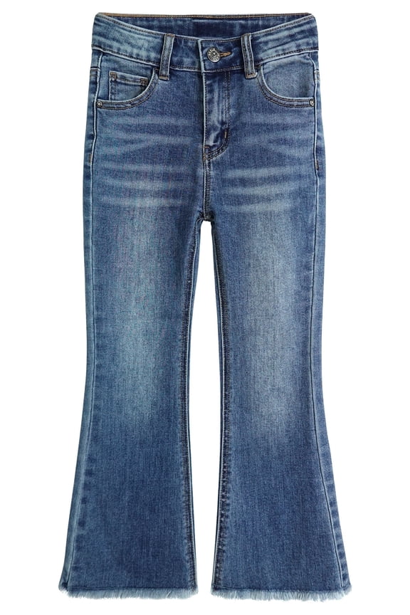Girls Jeans, Split Hem with Ral Edges Elastic Waistband Inside High Stretch Denim Flared Pants,Light Blue, 12-13 Years