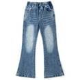 thumbnail image 1 of KIDSCOOL SPACE Girls Ribbed Waist Flared Denim Pants,,18M-14T Wide Age Ranges Bell-bottom Stretchy Slim Jeans,Light Blue,7-8 Years, 1 of 6