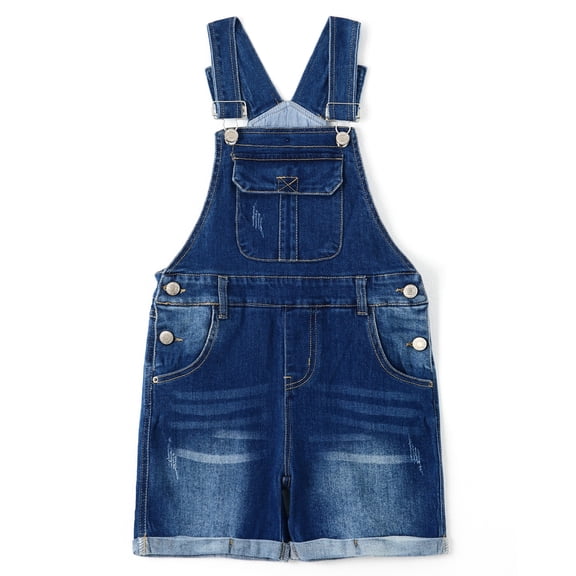 KIDSCOOL SPACE Girls Shorts, Baby Little Girls Stretchy Denim Shortalls, Deep Blue,3-4 Years