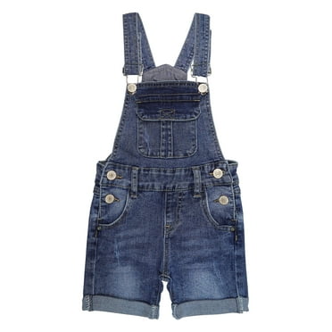 KIDSCOOL SPACE Girls Shorts, Baby Little Girls Stretchy Denim Shortalls, Deep Blue,4-5 Years