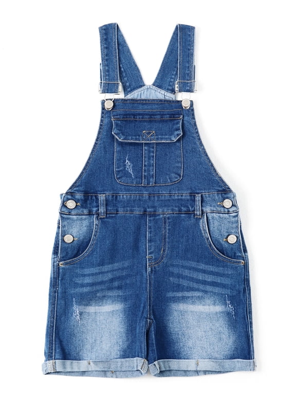 Girls Shorts, Baby Little Girls Stretchy Denim Shortalls, Light Blue,3-4 Years