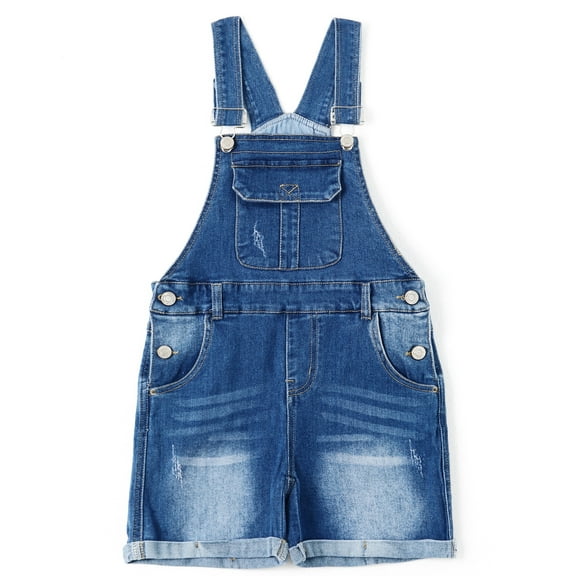 KIDSCOOL SPACE Girls Shorts, Baby Little Girls Stretchy Denim Shortalls, Light Blue,6-7 Years