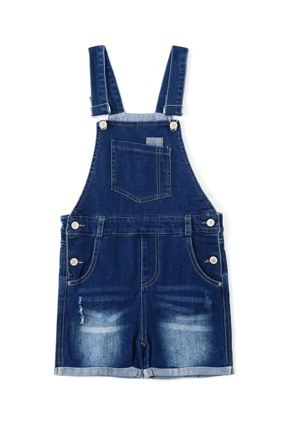 Girls Shorts,Big Girls Big Bibs Washed Soft Summer Denim Shortalls,Deep Blue,7-8 Years