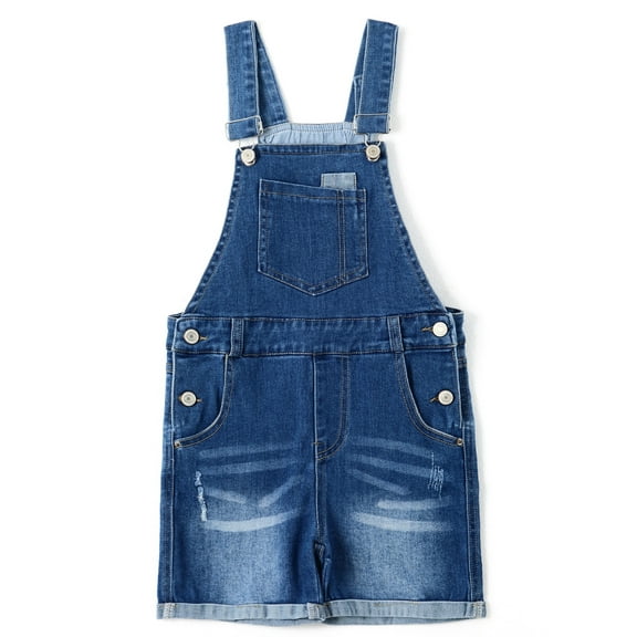 KIDSCOOL SPACE Girls Shorts,Big Girls Big Bibs Washed Soft Summer Denim Shortalls,Light Blue,8-9 Years