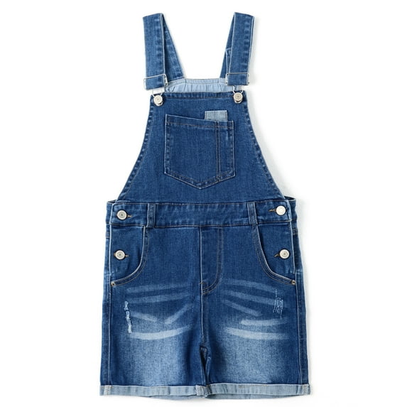 KIDSCOOL SPACE Girls Shorts,Big Girls Big Bibs Washed Soft Summer Denim Shortalls,Light Blue,9-10 Years