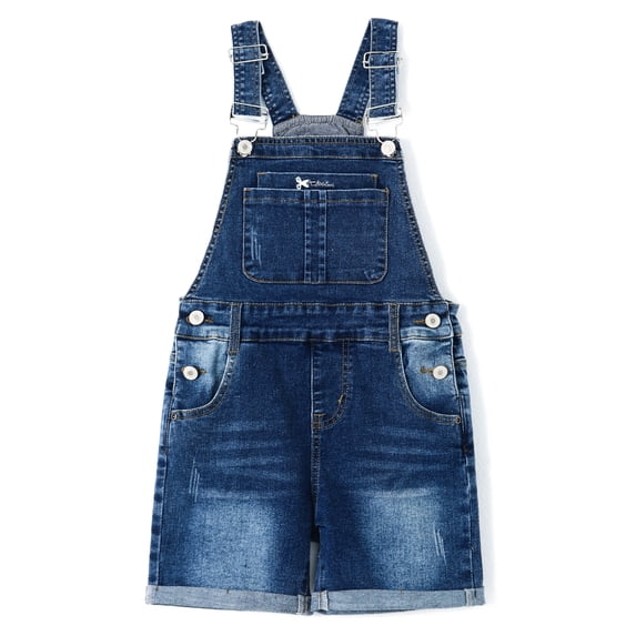 KIDSCOOL SPACE Girls Shorts,Big Girls Stretchy Denim Slim Summer Shortalls,Deep Blue,7-8 Years