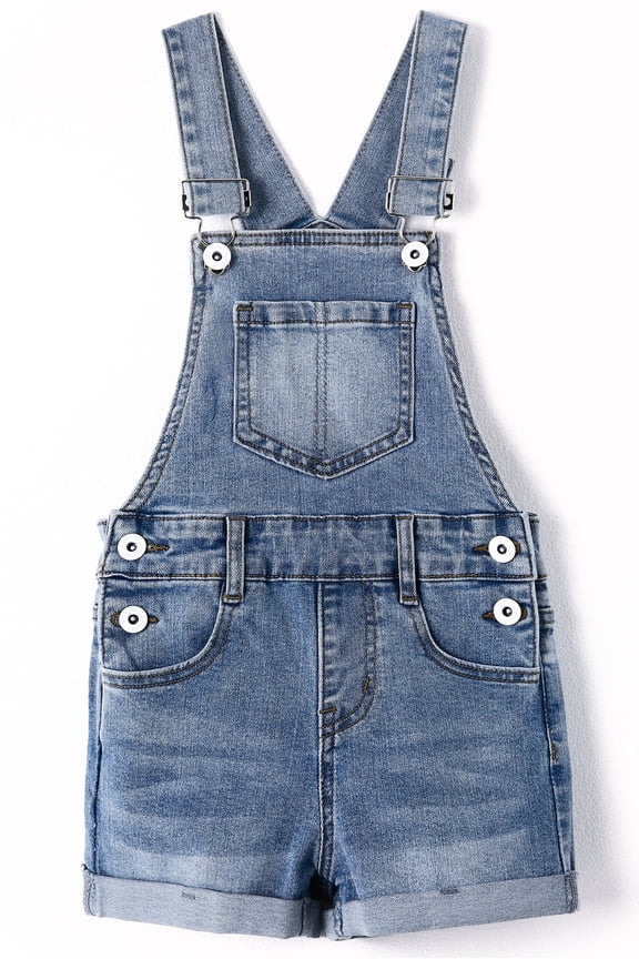 Girls Shorts,Little Big Girls Stretchy Denim Ripped Summer Shortalls,Light Blue,7-8 Years