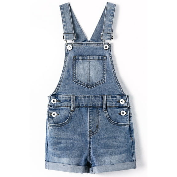 KIDSCOOL SPACE Girls Shorts,Little Big Girls Stretchy Denim Ripped Summer Shortalls,Light Blue,9-10 Years