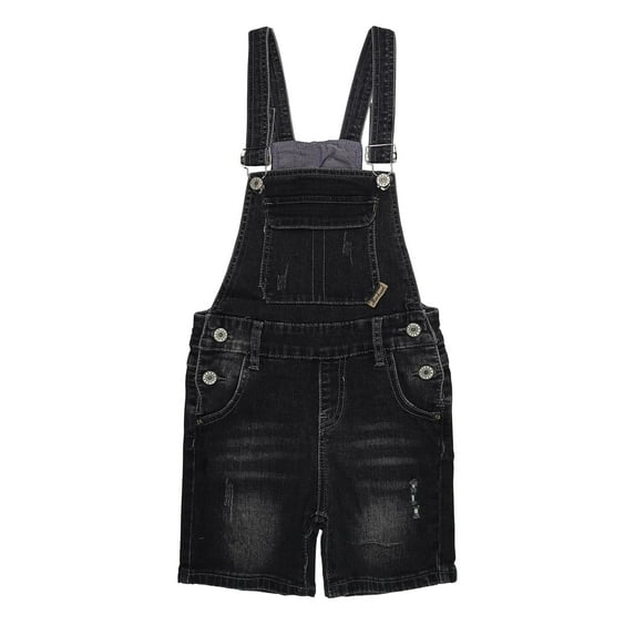 KIDSCOOL SPACE Girls Shorts,Little Girls Stretchy Denim Ripped Summer Shortalls,Black,7-8 Years