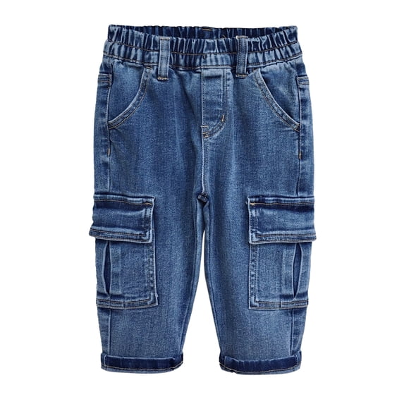 KIDSCOOL SPACE Girls Slim Cargo Jeans,Elastic Waist Accordion Style Pockets with Flaps Denim Pants,Blue,16
