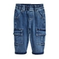 thumbnail image 1 of KIDSCOOL SPACE Girls Slim Cargo Jeans,Elastic Waist Accordion Style Pockets with Flaps Denim Pants,MidBlue,5-6 Years, 1 of 6