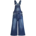 thumbnail image 1 of KIDSCOOL Girls Denim Overalls, Little Big Wide-Leg Jean Dungarees Pants,Mid Blue,4-5 Years, 1 of 7