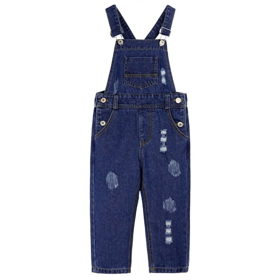 KIDSCOOL SPACE Girls Slim Ripped Holes Scratched Fashion Jeans Overalls Blue,13-14 Years