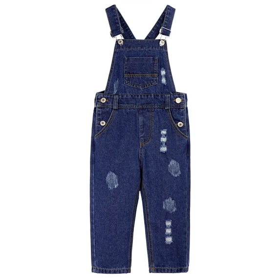 KIDSCOOL SPACE Girls Slim Ripped Holes Scratched Fashion Jeans Overalls Blue,7-8 Years