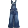 thumbnail image 1 of KIDSCOOL SPACE Girls Slim-fit Denim Overalls,Little Big Kids Wide-Leg Jeans Dungarees Pants,Mid Blue,5-6 Years, 1 of 7
