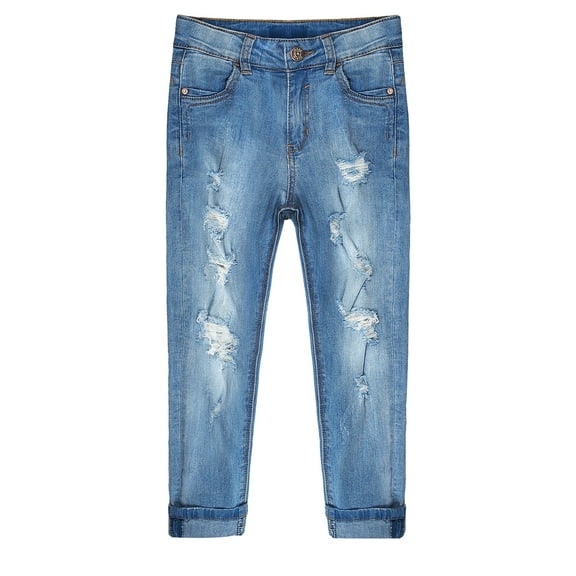 KIDSCOOL SPACE Girls Slim-fit Jeans, Ripped Holes Stretch Denim Pants,11-12 Years
