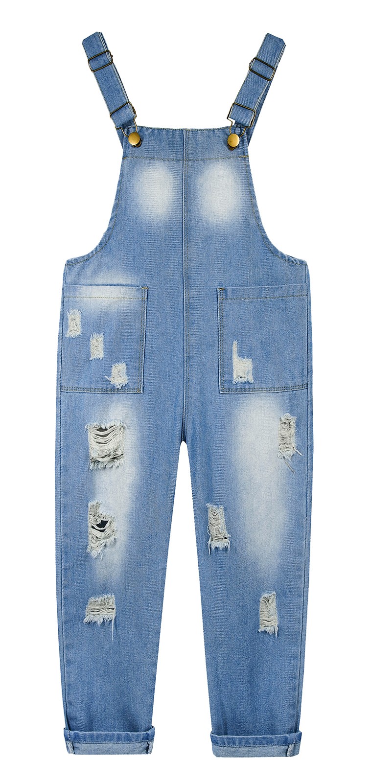 Jeans Per Bambini Con Strappi A Forma Di Uccello - Vita Elastica - Blu Denim - Foto 4