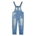 thumbnail image 1 of KIDSCOOL SPACE Girls Vertical Pocket Ripped Fashion Water Washed Processing Denim Overalls,5-6 Years, 1 of 6