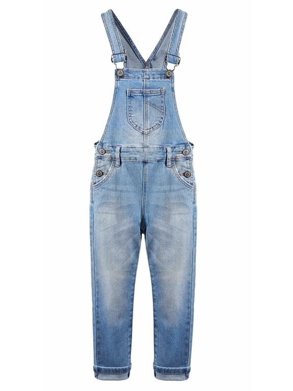 Girl Jean Dungarees Pants Stretchy Denim Overalls,Light Blue,11-12 Years