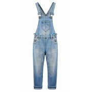 KIDSCOOL SPACE Girls Washed Distressed Denim Ripped Cotton Jean Overalls Light Blue