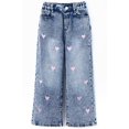 thumbnail image 1 of KIDSCOOL SPACE Girls Wide Leg Jeans,Embroidery Pink Heart Elastic Waist with Ding,Light Blue,3-4 Years, 1 of 6