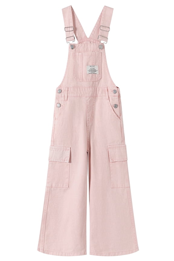 Girls Wide-leg Denim Overalls, Pink/Blue Jeans Cargo Dungaree Pants,Pink,9-10 Years