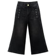 thumbnail image 1 of KIDSCOOL SPACE Girls Wide-leg Jeans,Baggy Stretchy Denim Pants with Metal Rivet Decoration,Black,7-8 Years, 1 of 6