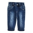 thumbnail image 1 of KIDSCOOL SPACE Infant Jeans,Baby Toddler Elastic Waist with D-ring Linear Tears Ripped Holes Stretch Denim Pants,Deep Blue,2-3 Years, 1 of 6