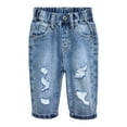 thumbnail image 1 of KIDSCOOL SPACE Infant Jeans,Baby Toddler Elastic Waist with D-ring Ripped Denim Pants,Light Blue,9-12 Months, 1 of 6