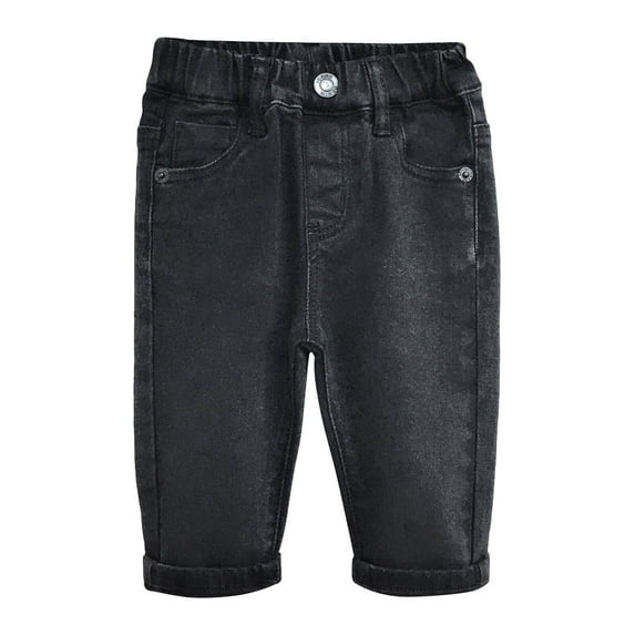 KIDSCOOL SPACE Infant Jeans,Baby Toddler Elastic Waist with D-ring Stretch Denim Pants,Black,6-9 Months