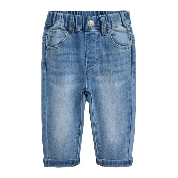 KIDSCOOL SPACE Infant Jeans,Baby Toddler Elastic Waist with D-ring Stretch Denim Pants,Light Blue,12-18 Months