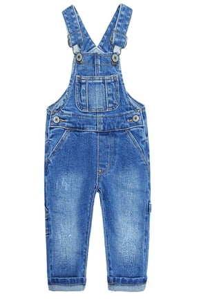 KIDSCOOL Big Denim Overalls Unisex Carpenter Jeans Washed Jumpsuits,Blue,6-7 Years