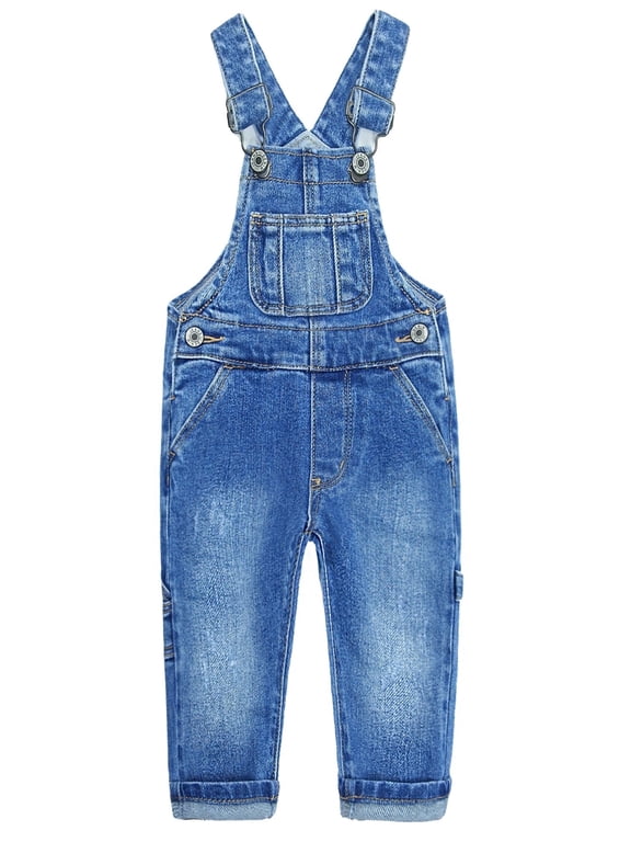 KIDSCOOL Big Denim Overalls Unisex Carpenter Jeans Washed Jumpsuits,Blue,6-7 Years