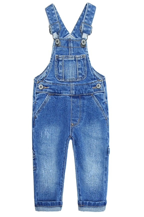Kid Boy Girl Small Bib Pocket Ripped Adjustable Straps Jean Overalls,Denim Cute Jumper,Blue,6-7 Years