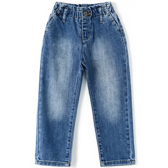 KIDSCOOL SPACE Kid Girl Boy,Elastic Band Inside Ripped Denim Wide-Leg Jeans Pants,Blue,10-11 Years