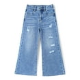 thumbnail image 1 of KIDSCOOL SPACE Kid Girl,Fashionable Elastic Band Inside Ripped Slim Fit Wide-Leg Jeans Pants,9-10 Years, 1 of 6