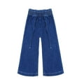 thumbnail image 1 of KIDSCOOL SPACE Kid Girl,Ruffled Elastic Waist Wide-Leg Denim Jeans Pants,Deep Blue,11-12 Years, 1 of 6