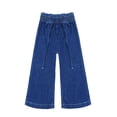 thumbnail image 1 of KIDSCOOL SPACE Kid Girl,Ruffled Elastic Waist Wide-Leg Denim Jeans Pants,Deep Blue,13-14 Years, 1 of 6