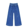 thumbnail image 1 of KIDSCOOL SPACE Kid Girl,Ruffled Elastic Waist Wide-Leg Denim Jeans Pants,Light Blue,7-8 Years, 1 of 7
