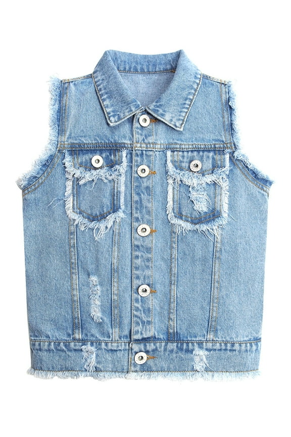 Kid Jean Vest,Junior Ripped Raw Edge Denim Vest Tops,Light Blue,4-5 Years