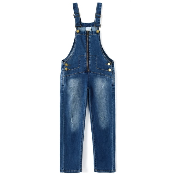 KIDSCOOL SPACE Kids Boys Girls Adjustable Straps Zipper Design Denim Overalls,,Blue,6-7 Years
