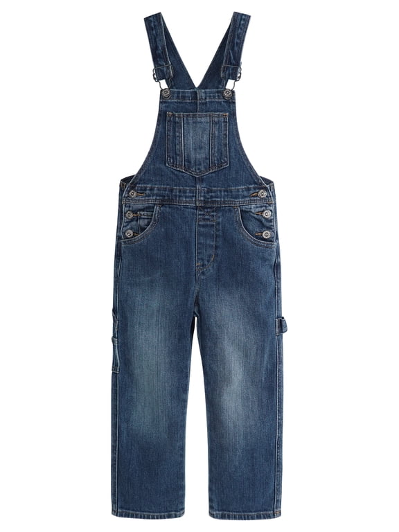 Kids' Denim Bib Overalls,Little Big Kids 3 Buttons Both Sides Jean Dungarees Pants,Deep Blue,12-13 Years