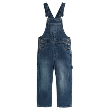 KIDSCOOL SPACE Kids' Denim Bib Overalls,Little Big Kids 3 Buttons Both Sides Jean Dungarees Pants,Deep Blue,6-7 Years